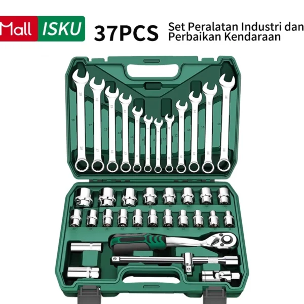 【Bisa COD】ISKU Tool kit Set alat Kunci Sok set 37pcs/kunci pas Set 12pcs 8-19mm 1/2 kunci Mata Sok lengkap 19pcs Kombinasi 1/2 - Image 9