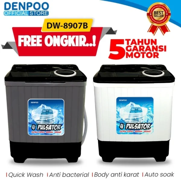 DENPOO MESIN CUCI 2 TABUNG DW 8907B 8KG - Image 8