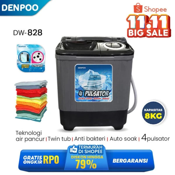 DENPOO MESIN CUCI 2 TABUNG DW 8907B 8KG