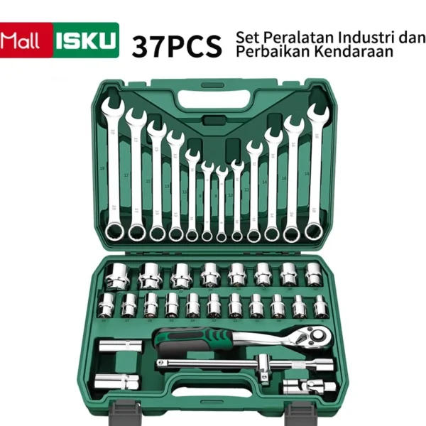 【Bisa COD】ISKU Tool kit Set alat Kunci Sok set 37pcs/kunci pas Set 12pcs 8-19mm 1/2 kunci Mata Sok lengkap 19pcs Kombinasi 1/2 - Image 10