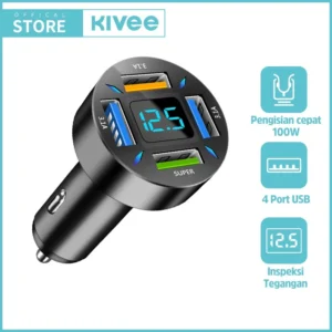 HOT)KIVEE Car Charger Mobil Type C Fast charging 100W 4-in-1 For Iphone OPPO Xiaomi Samsung