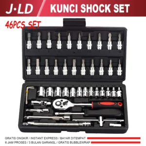 JLD kunci 1set lengkap 46 Pcs kunci shock set 1/4” Kunci Sok Socket Wrench Pas socket Set Mobil Motor Lengkap Socket Tool Kit set