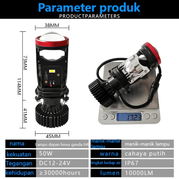 ZACRO Lampu Led Mobil Dan Motor H4 Mini PJECTOR PROJIE Y7D SUPER BRIGHT 50 Watt/Dengan kipas angin - Image 10