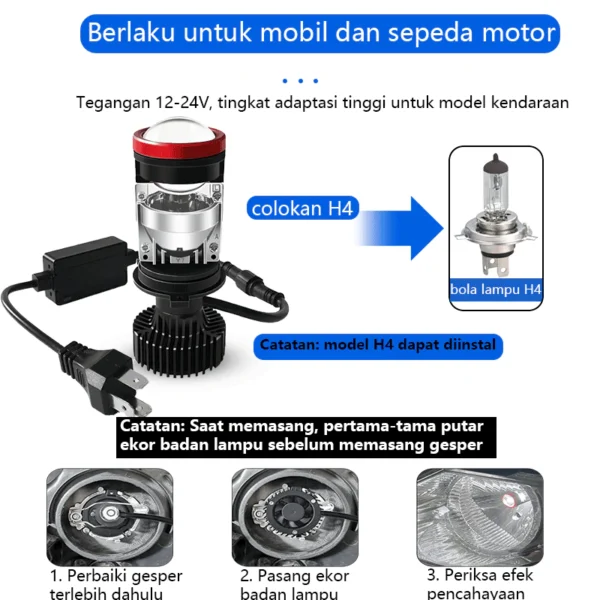 ZACRO Lampu Led Mobil Dan Motor H4 Mini PJECTOR PROJIE Y7D SUPER BRIGHT 50 Watt/Dengan kipas angin - Image 8