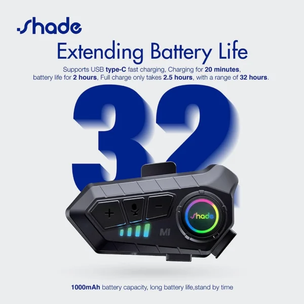 SHADE Headset Helm Bluetooth / HeadPhone Helm Bluetooth / Intercom Motor / Headset Bluetooth Helm Motor / - Image 4