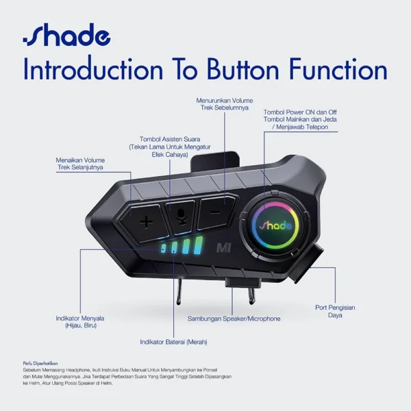 SHADE Headset Helm Bluetooth / HeadPhone Helm Bluetooth / Intercom Motor / Headset Bluetooth Helm Motor / - Image 9