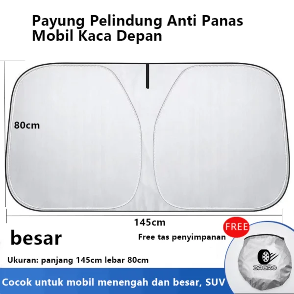 ZACRO Payung Pelindung Anti Panas Mobil Kaca Depan / sunshade front mobil / Ukuran terbuka 145x80cm - Image 2