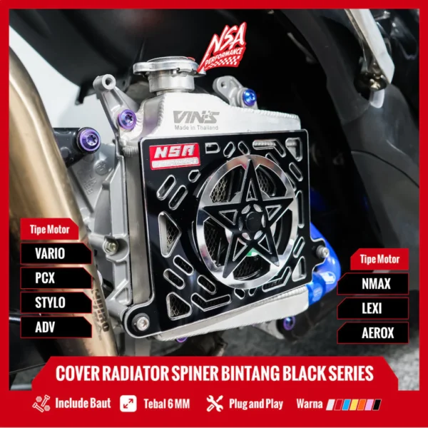NSA COVER RADIATOR SPINER BINTANG BLACK SERIES VARIO PCX NMAX AEROX ADV LEXI STYLO Tutup Radiator Spinner Bintang Yamaha