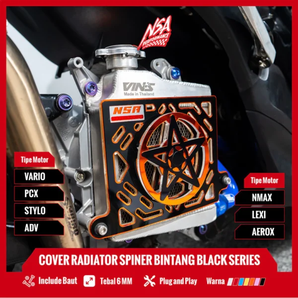 NSA COVER RADIATOR SPINER BINTANG BLACK SERIES VARIO PCX NMAX AEROX ADV LEXI STYLO Tutup Radiator Spinner Bintang Yamaha - Image 8