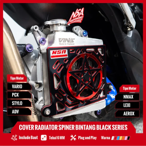 NSA COVER RADIATOR SPINER BINTANG BLACK SERIES VARIO PCX NMAX AEROX ADV LEXI STYLO Tutup Radiator Spinner Bintang Yamaha - Image 7