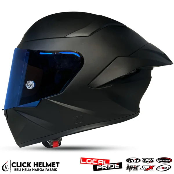 Helm Full Face MLA TTC Crypton / Hitam Dof Kaca Blue / Helm Premium Untuk Pria Dan Wanita Dewasa SIN