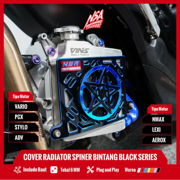 NSA COVER RADIATOR SPINER BINTANG BLACK SERIES VARIO PCX NMAX AEROX ADV LEXI STYLO Tutup Radiator Spinner Bintang Yamaha - Image 5