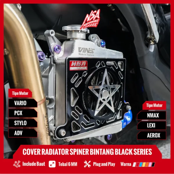 NSA COVER RADIATOR SPINER BINTANG BLACK SERIES VARIO PCX NMAX AEROX ADV LEXI STYLO Tutup Radiator Spinner Bintang Yamaha - Image 4