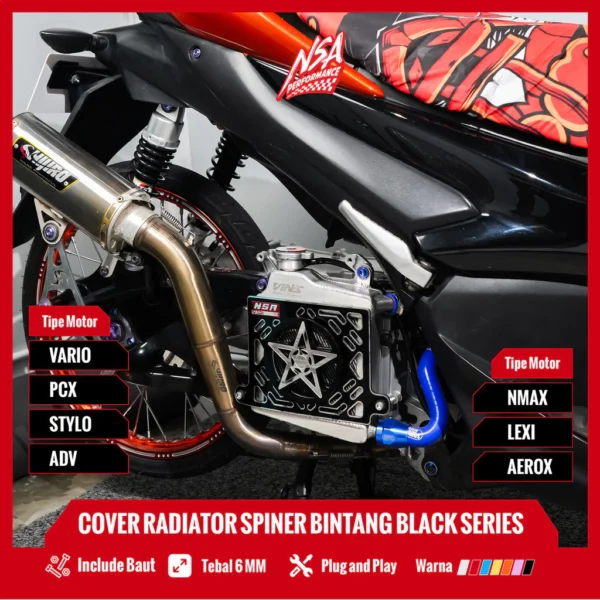NSA COVER RADIATOR SPINER BINTANG BLACK SERIES VARIO PCX NMAX AEROX ADV LEXI STYLO Tutup Radiator Spinner Bintang Yamaha - Image 3