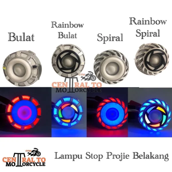 LAMPU STOP BELAKANG REM PROJIE MINI RAINBOW ARUS AC DC UNIVERSAL