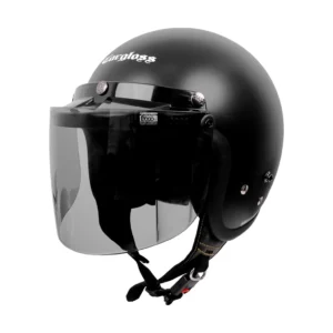 Cargloss CFM Retro Visor Flat Smoke Helm Half Face – Black Doff