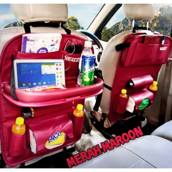 Car Seat Organizer Plus Meja Lipat Tas Multi Fungsi Belakang Jok KULIT Premium - Image 5