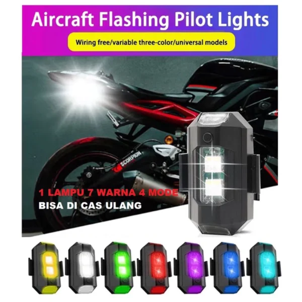 LAMPU LED KEDIP PESAWAT RGB LED AIRCRAFT PLANE 7 WARNA USB MOBIL MOTOR BANYAK MODE VARIO MIO BEAT SCOOPY NMAX PCX - Image 4