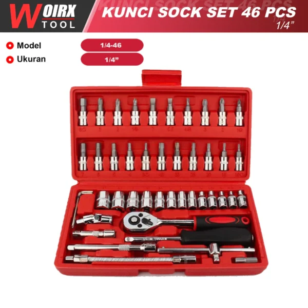 Socket Wrench Pas Socket Set 1/4 Car Repair Tool 46 pcs Lengkap Socket Tool Kit L Motor Mobil - Image 3