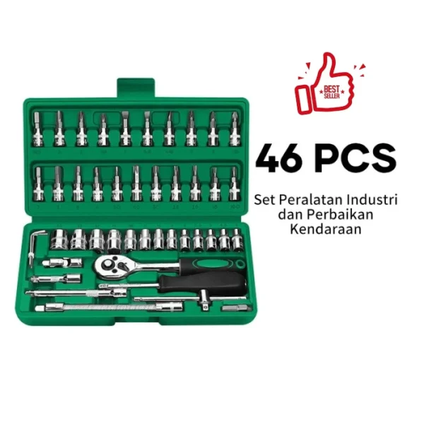 Socket Wrench Pas Socket Set 1/4 Car Repair Tool 46 pcs Lengkap Socket Tool Kit L Motor Mobil - Image 4
