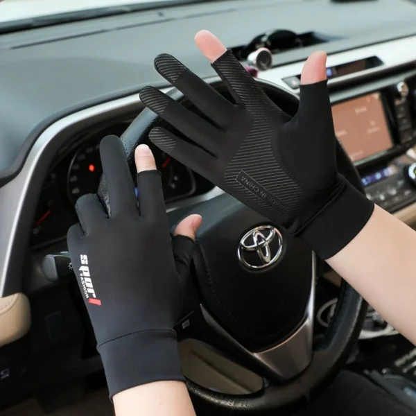 Sarung Tangan Motor Sepeda Pria Wanita Ice Silk Gloves Anti Slip Es Sutra Nyaman dan Bernapas Cewek Anti Air Touch Screen Setengah Jari - Image 6