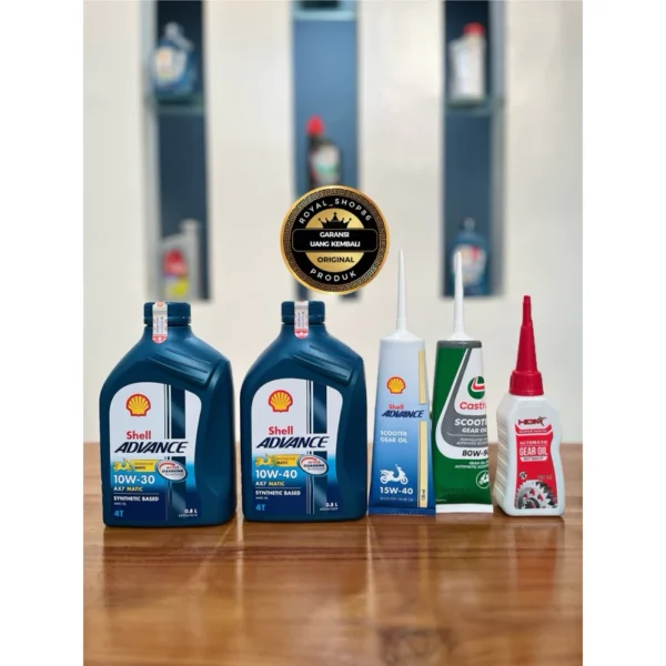 PAKET OLI SHELL AX7 MATIC SAE 10W-30 800 ML / SAE 10W-40 800 ML & OLI GARDAN 120 ML SERIES ORIGINAL