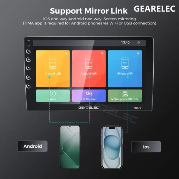 GEARELEC Double Din Headunit 4+64G Carplay Android13 7/9/10 inci Dukungan WiFi/GPS/youtube/48 Tema - Image 4