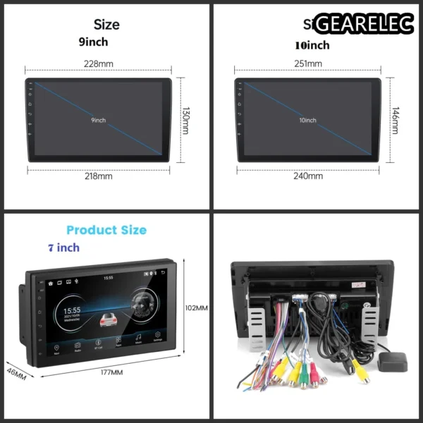 GEARELEC Double Din Headunit 4+64G Carplay Android13 7/9/10 inci Dukungan WiFi/GPS/youtube/48 Tema - Image 6