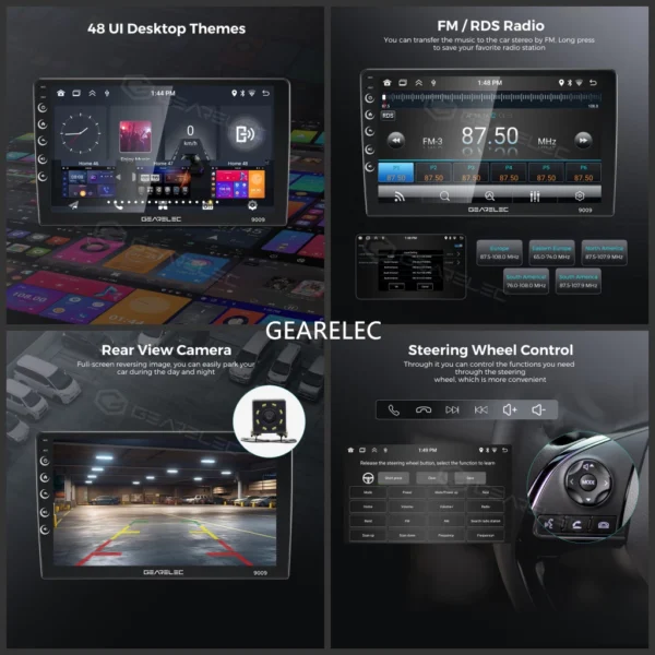 GEARELEC Double Din Headunit 4+64G Carplay Android13 7/9/10 inci Dukungan WiFi/GPS/youtube/48 Tema - Image 8