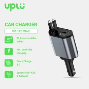 UPLU Car Charger Colokan Mobil 4 Ports PD 120W USB Type C & Lightning Fast Charging Qualcomm 3.0