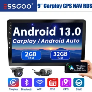 ESSGOO Head Unit Android13 4GB+64GB 7/9/10 Inch 2 Din Wifi GPS Wireless Carplay Bluetooth Universal