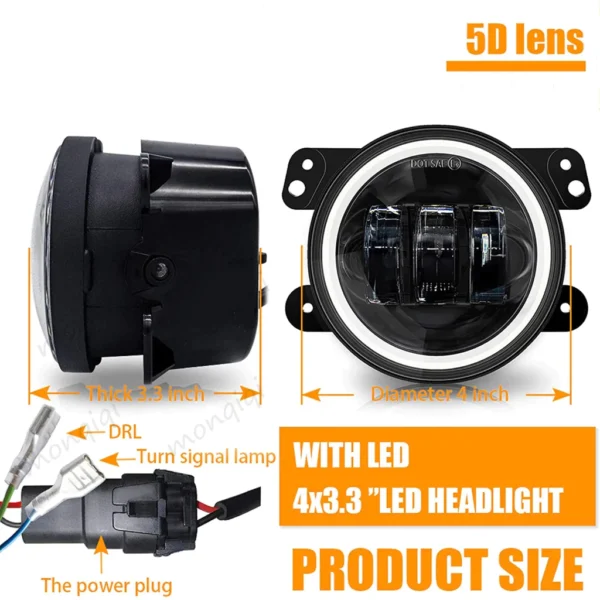 Monqiqi 2PCS Lampu Kabut LED Sepeda Motor Mobil 4 Inch 3 Lensa Full Ring 2 Warna - Image 2