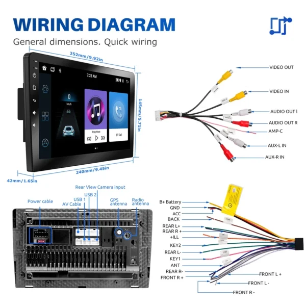 ESSGOO Head Unit Android13 4GB+64GB 7/9/10 Inch 2 Din Wifi GPS Wireless Carplay Bluetooth Universal - Image 9