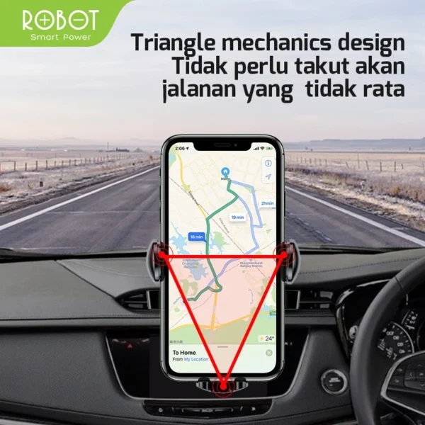 ROBOT Universal Car Holder Rotasi 360 Derajat Triangle Lock Design Suction Cup Stand Holder HP Mobil RT-CH11S Original - Garansi 1 - Image 6