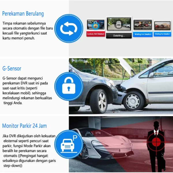 Acroder Dashcam Mobil WIFI 2K 10 Inch Layar Sentuh IPS Night Vision Dual Lens Perekaman Loop 24 jam - Image 2