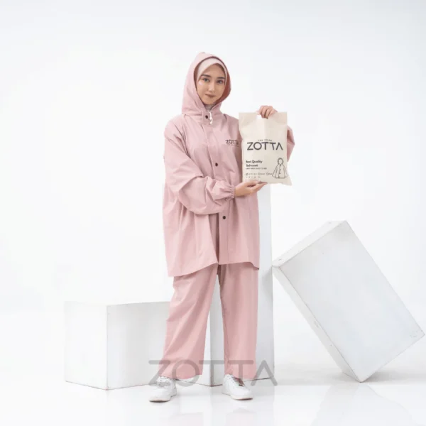 ZOTTA Jas Hujan Wanita Pink Pastel Lucu Aesthetic Stelan Celana - Image 5