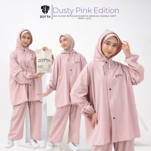 ZOTTA Jas Hujan Wanita Pink Pastel Lucu Aesthetic Stelan Celana