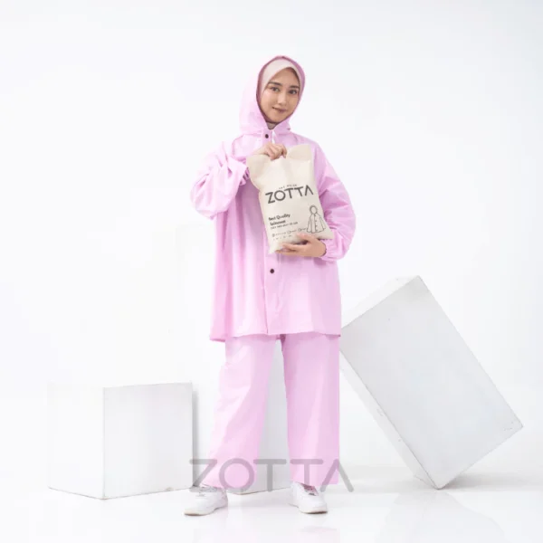 ZOTTA Jas Hujan Wanita Pink Pastel Lucu Aesthetic Stelan Celana - Image 7