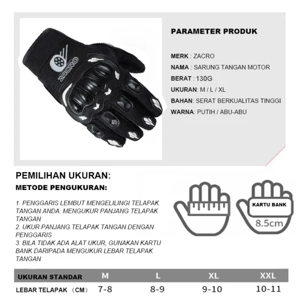 ZACRO Sarung Tangan Motor Touch Pria Screen Biker Gloves pria dewasa gloves full jari wanita trail cross sepeda rider - Image 3