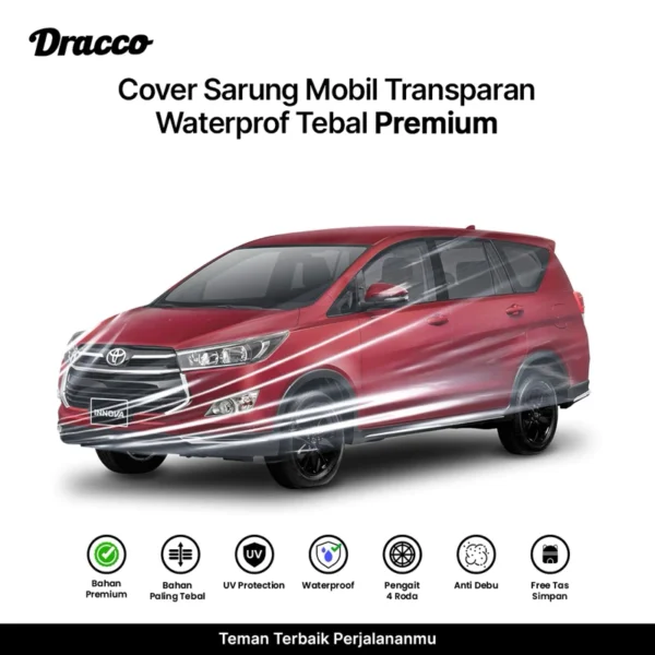 Cover Mobil Transparan Sarung Mobil Bening Plastik Transparan Tebal DRACCO Bonus Tas Penyimpanan