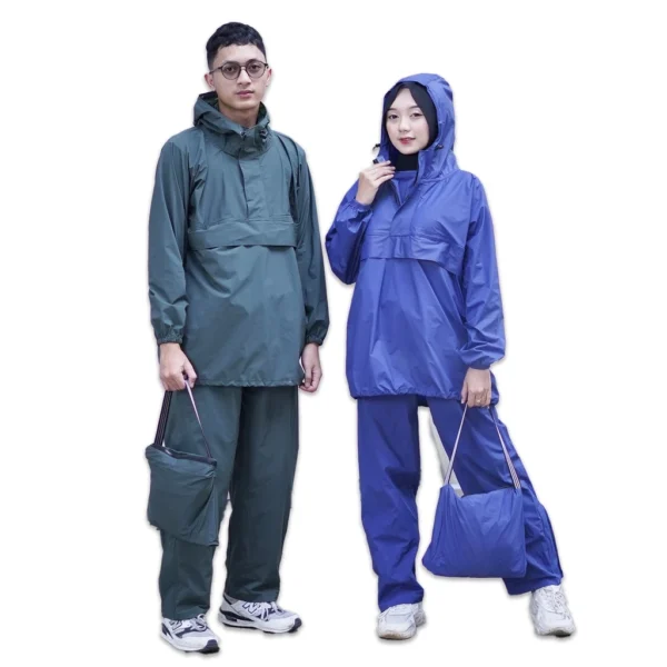 jas hujan KANGAROO RAINCOAT saku Anti Bocor kantung Kangguru Setelan Pria Wanita dewasa raincoat anti air Mantel bahab - Image 4