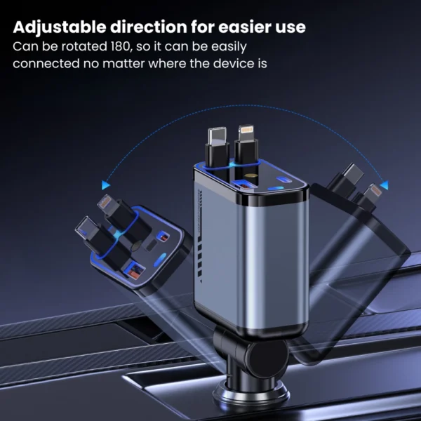 UPLU 4 In 1 Car Charger Retractable LED PD 120W Fast Charging Colokan Mobil Motor Type C & Lightning - Image 4