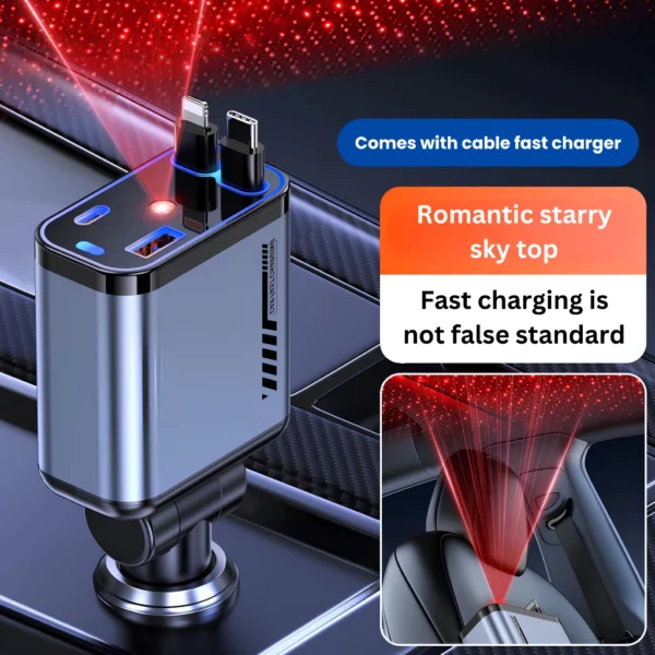 UPLU 4 In 1 Car Charger Retractable LED PD 120W Fast Charging Colokan Mobil Motor Type C & Lightning - Image 6