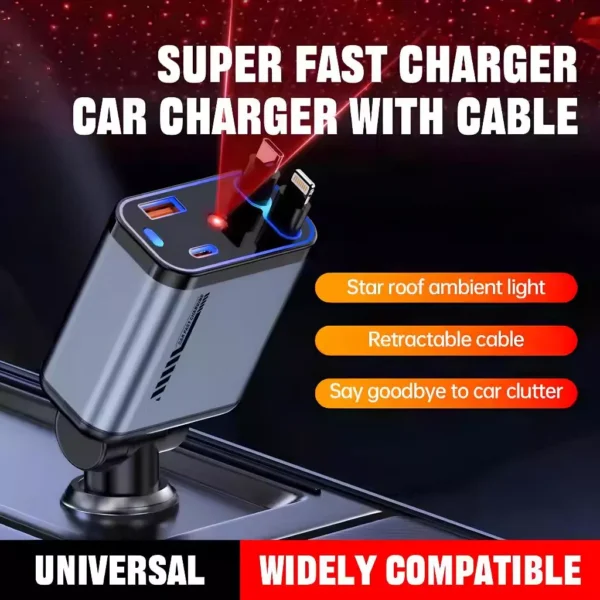 UPLU 4 In 1 Car Charger Retractable LED PD 120W Fast Charging Colokan Mobil Motor Type C & Lightning - Image 9